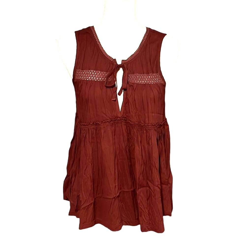 Womens Y2K Babydoll Tank Top Size S Sleevless Ruffle Boho Festival Flowy Beachy